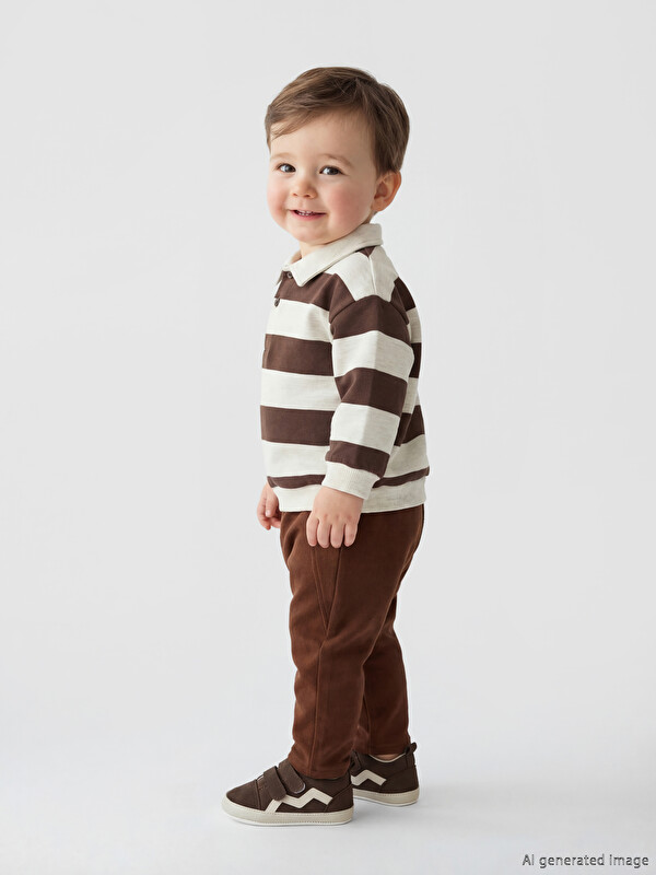LCW baby Polo Yaka Çizgili Erkek Bebek Sweatshirt ve Eşofman Altı