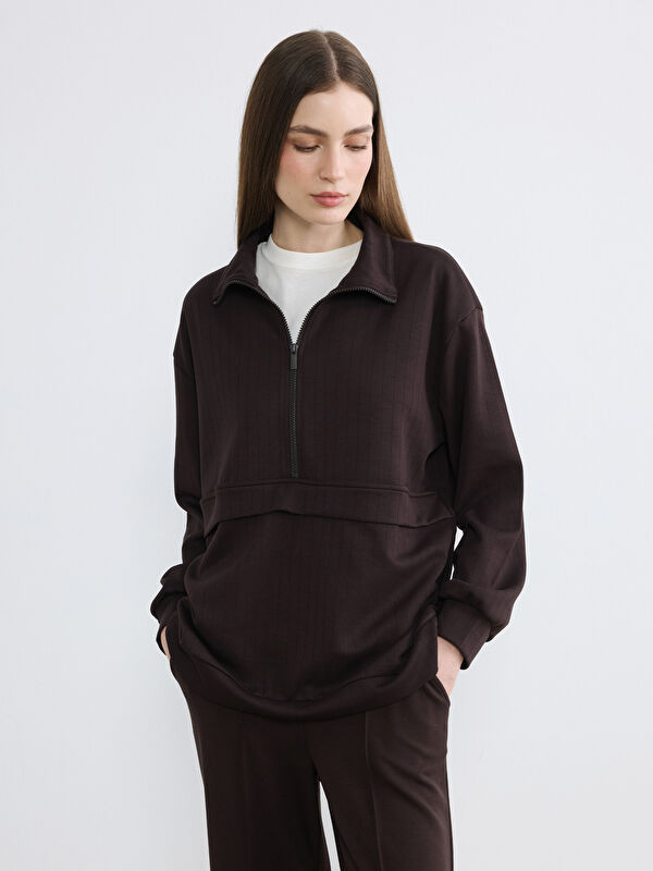 LCW Modest Dik Yaka Soft Touch Kadın Sweatshirt Tunik