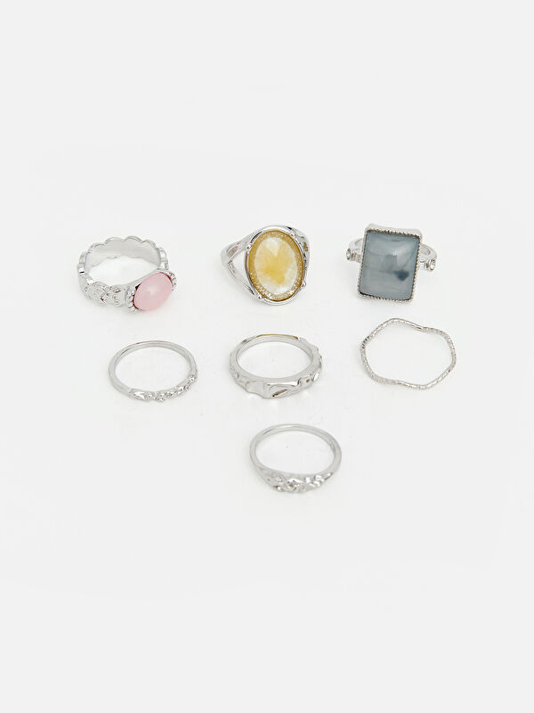 LCW JOY Rhinestone Women's Ring Set 7 Pack