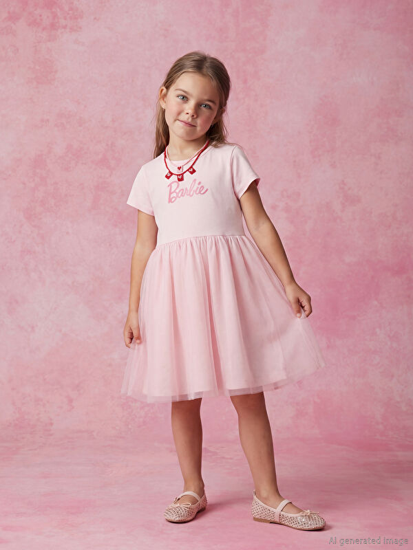 LCW Kids Barbie Baskılı Kız Çocuk Tütü Elbise