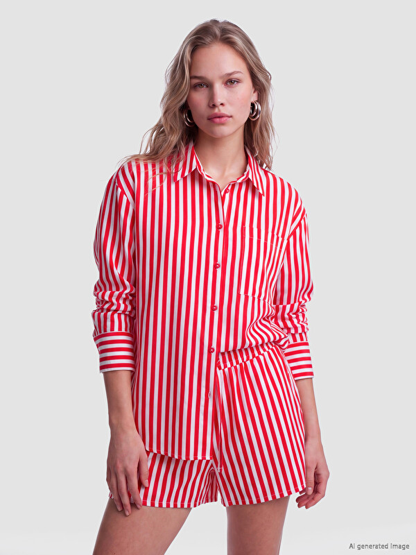 LCW Vision Striped Oversize Poplin Women's Shirt