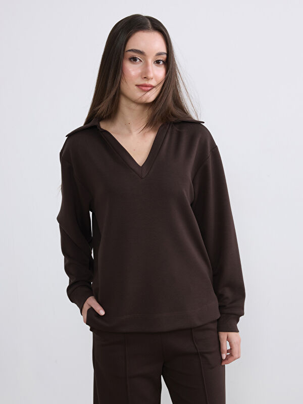Soulife Petite Polo Yaka Kadın Sweatshirt