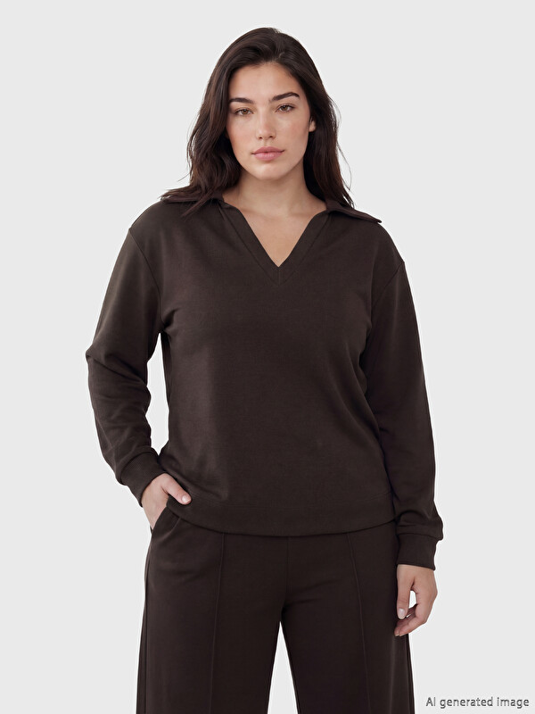 Soulife Petite Polo Yaka Kadın Sweatshirt