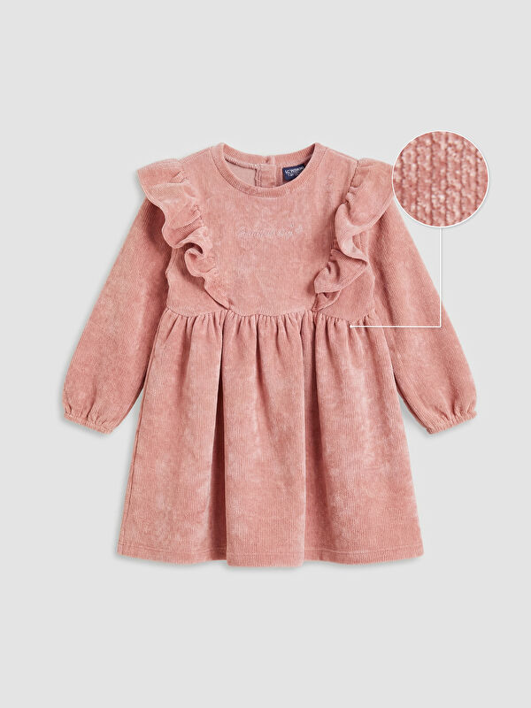 LCW Kids Fırfırlı Kız Çocuk Fitilli Kadife Elbise