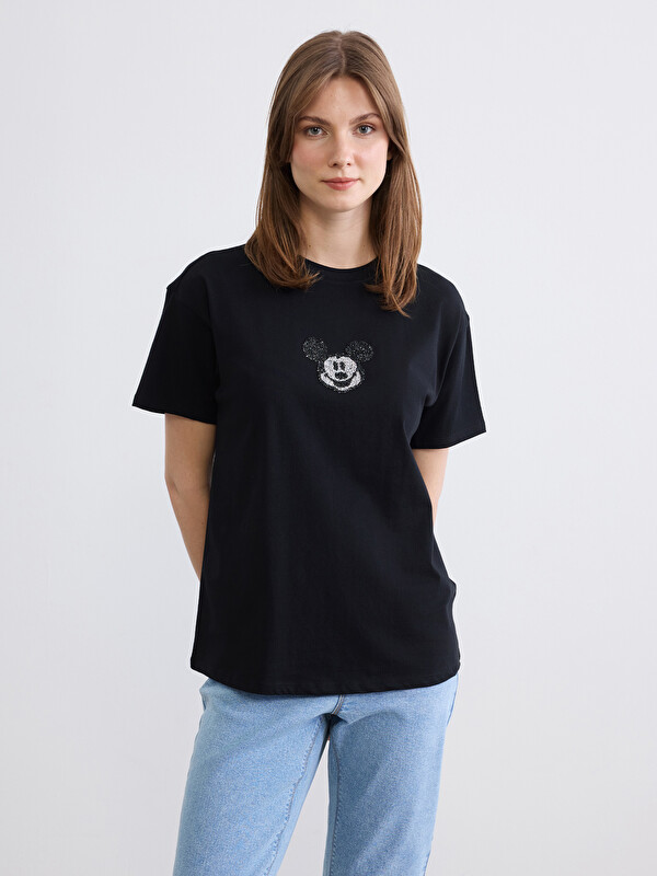 LCW Comfort Crew Neck Mickey Mouse Printed Women's T-Shirt