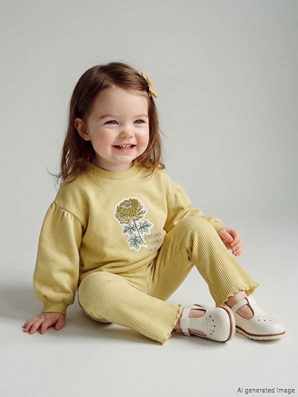 LCW baby Çiçek Baskılı Kız Bebek Sweatshirt ve Tayt