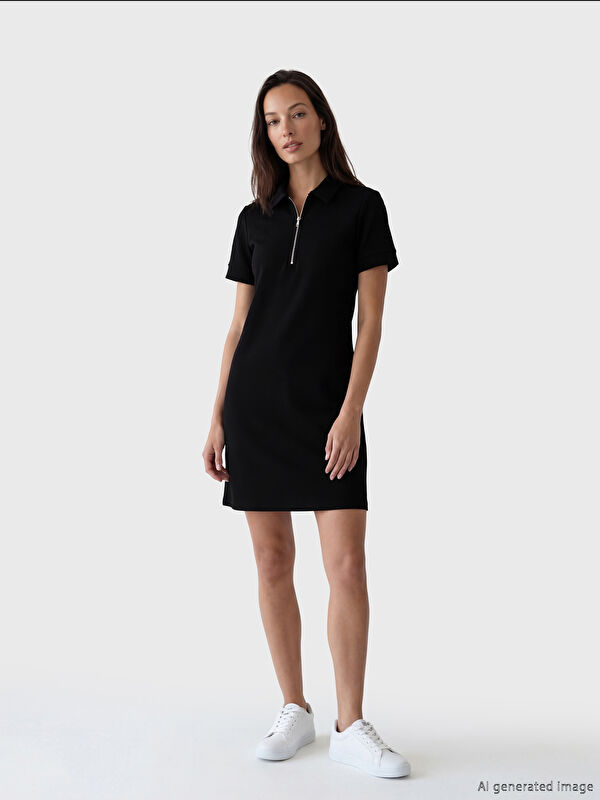 LCW EVERYDAY Polo Collar Soft Touch Mini Dress