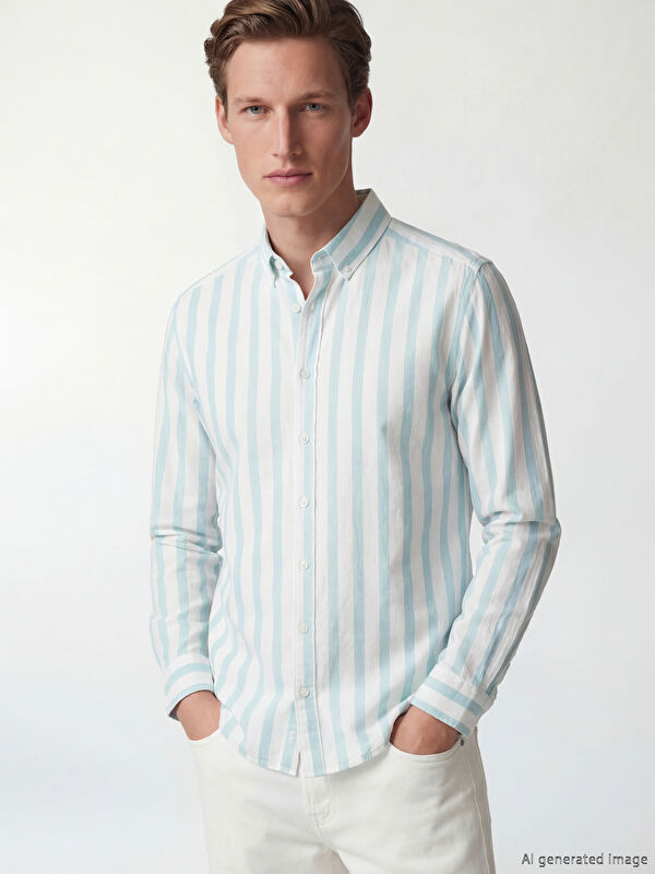 SOUTHBLUE Regular Fit Çizgili Poplin Erkek Gömlek