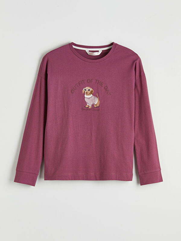 LCW DREAM Bisiklet Yaka Baskılı Kadın Pijama Üstü