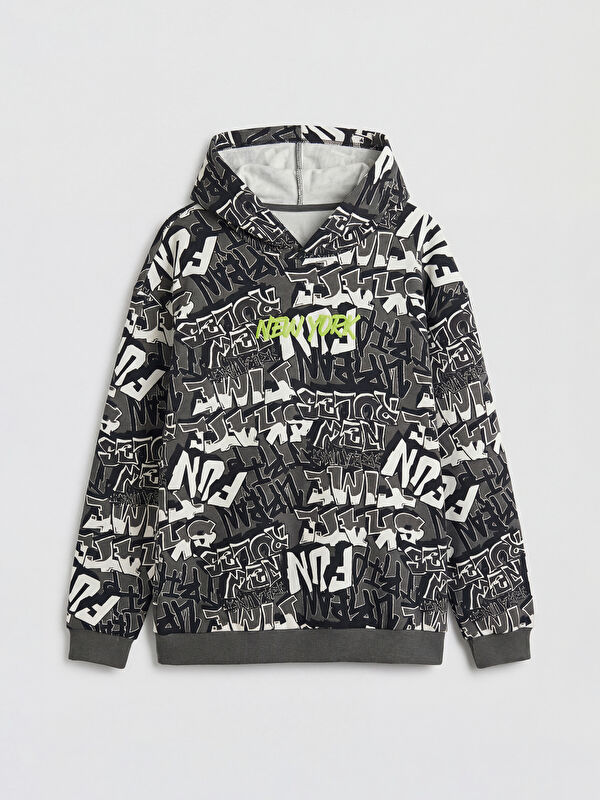 LCW Kids Kapüşonlu New York Baskılı Erkek Çocuk Sweatshirt