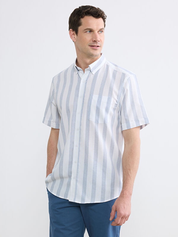 LCWAIKIKI Classic Regular Fit Çizgili Armürlü Erkek Gömlek