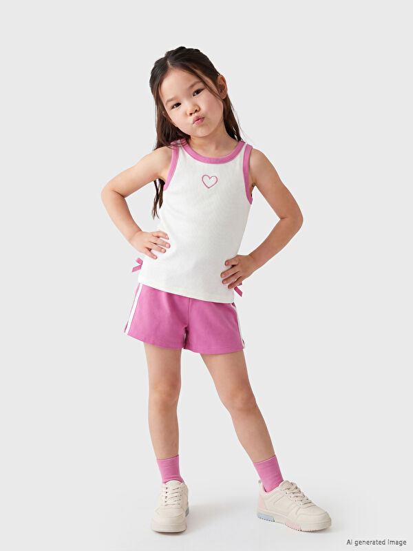 LCW Kids Bisiklet Yaka Nakışlı Kız Çocuk Takım