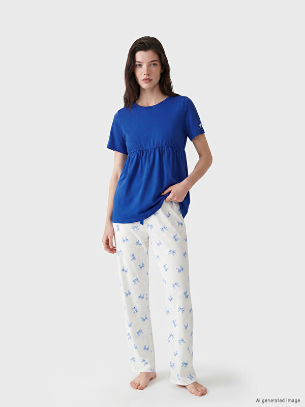 LCW DREAM Bisiklet Yaka Desenli Kadın Pijama Takım