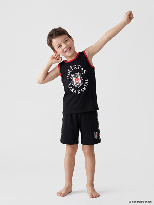 LCW Kids Beşiktaş Baskılı Erkek Çocuk Şortlu Pijama Takımı