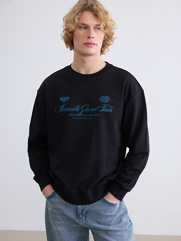 XSIDE Bisiklet Yaka Marsilya Baskılı Erkek Sweatshirt
