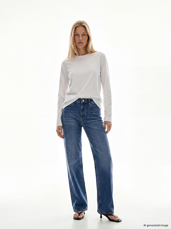 LCW Jeans Yüksek Bel Wideleg Kadın Jean Pantolon