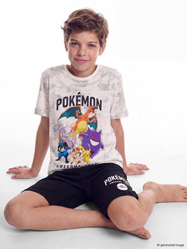 LCW Kids Pokemon Baskılı Erkek Çocuk Şortlu Pijama Takımı