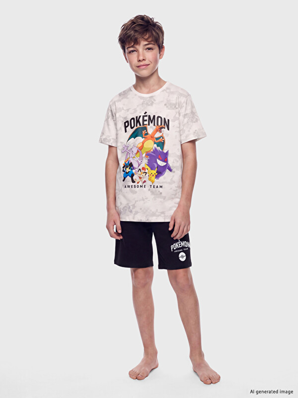 LCW Kids Pokemon Baskılı Erkek Çocuk Şortlu Pijama Takımı