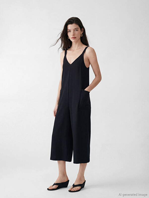LCW Comfort V Yaka Askılı Kadın Tulum