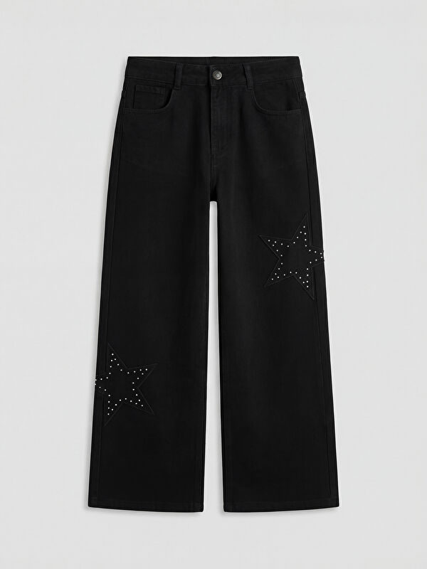 LCW Kids Wideleg Taşlı Kız Çocuk Gabardin Pantolon