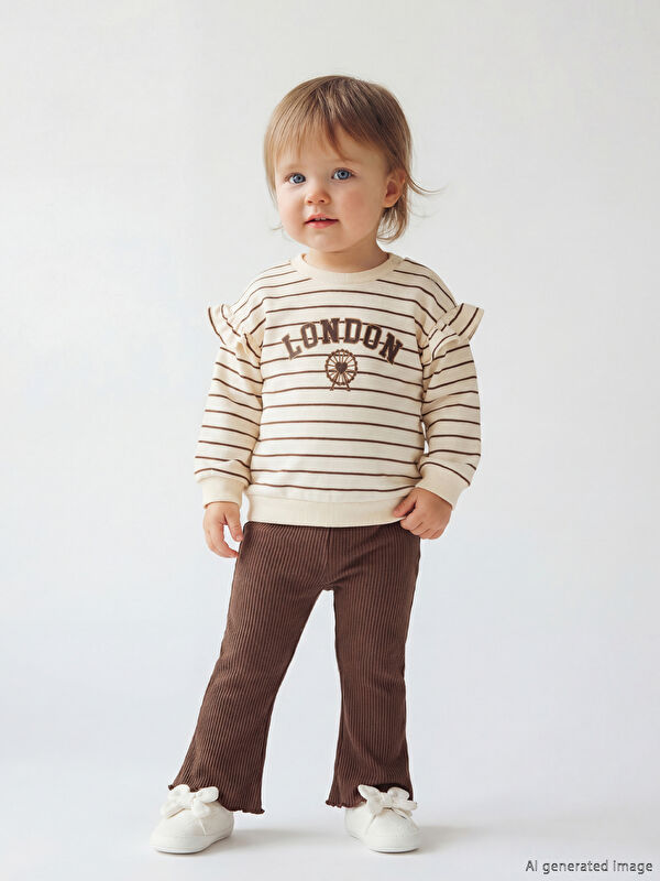 LCW baby London Baskılı Fırfırlı Kız Bebek Sweatshirt ve Tayt