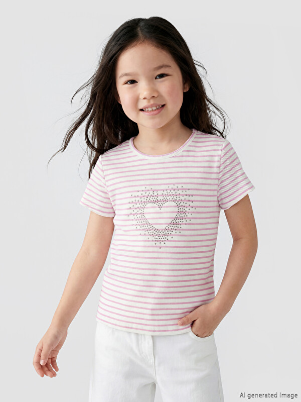 LCW Kids Taşlı Kız Çocuk Fitilli Tişört