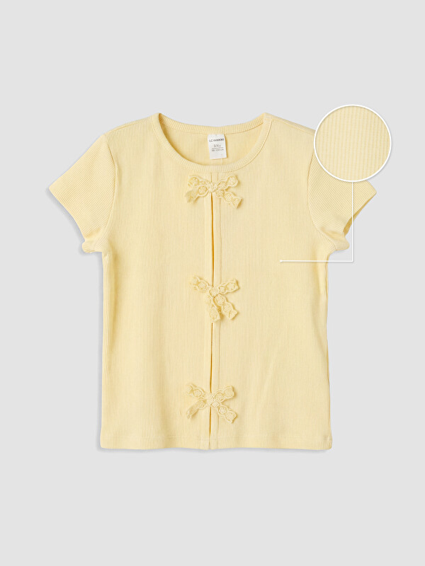 LCW Kids Tricou cu guler rotund cu detalii fundiță pentru fete