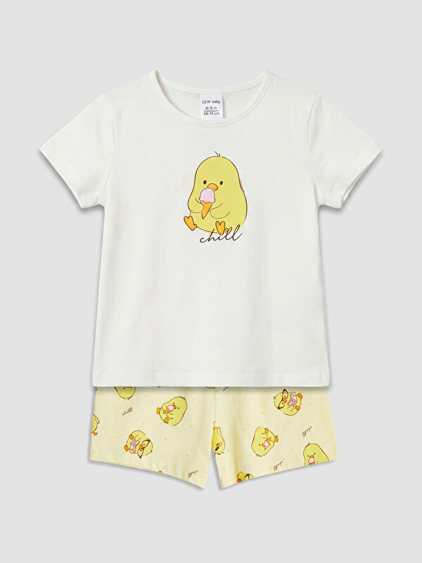 LCW Kids Civciv Baskılı Kız Çocuk Pijama Takım
