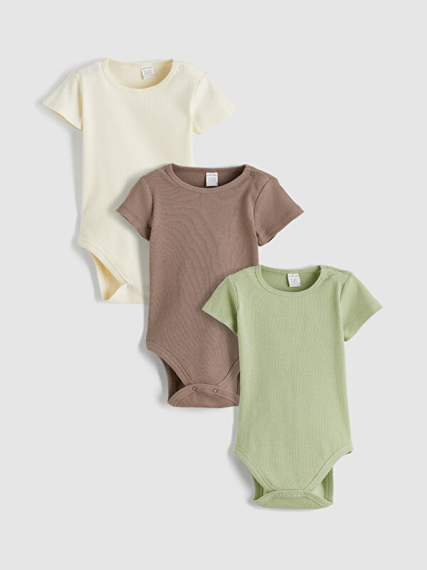 LCW baby Bisiklet Yaka Erkek Bebek Çıtçıtlı Body 3'lü