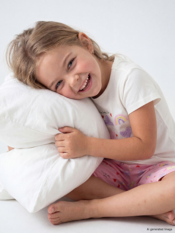 LCW Kids Crew Neck Girls' Shortie Pyjama Set