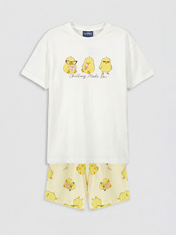 LCW Kids Baskılı Kız Çocuk Şortlu Pijama Takımı