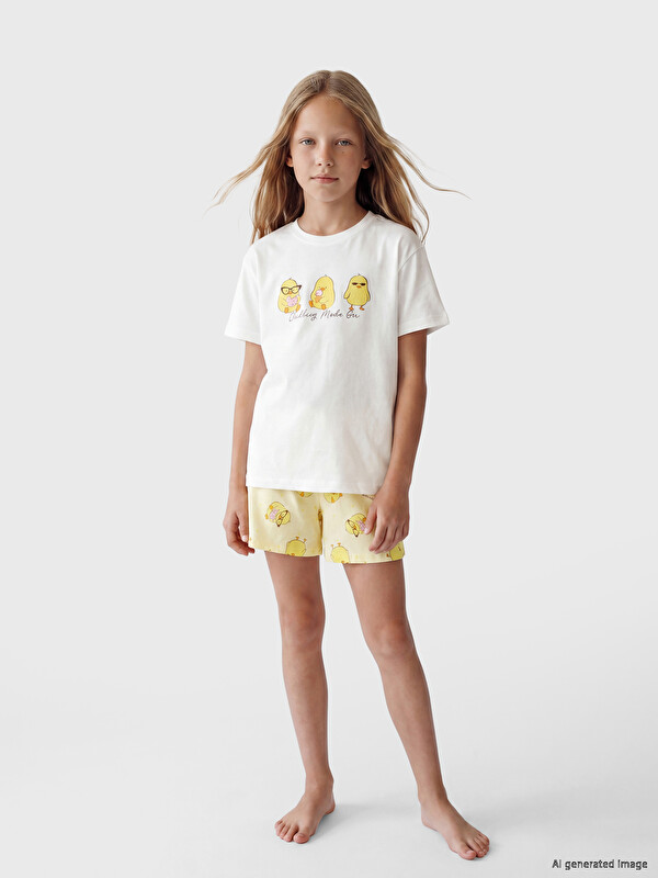LCW Kids Baskılı Kız Çocuk Şortlu Pijama Takımı