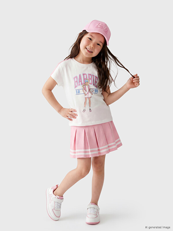LCW Kids Bisiklet Yaka Barbie Baskılı Kız Çocuk Tişört