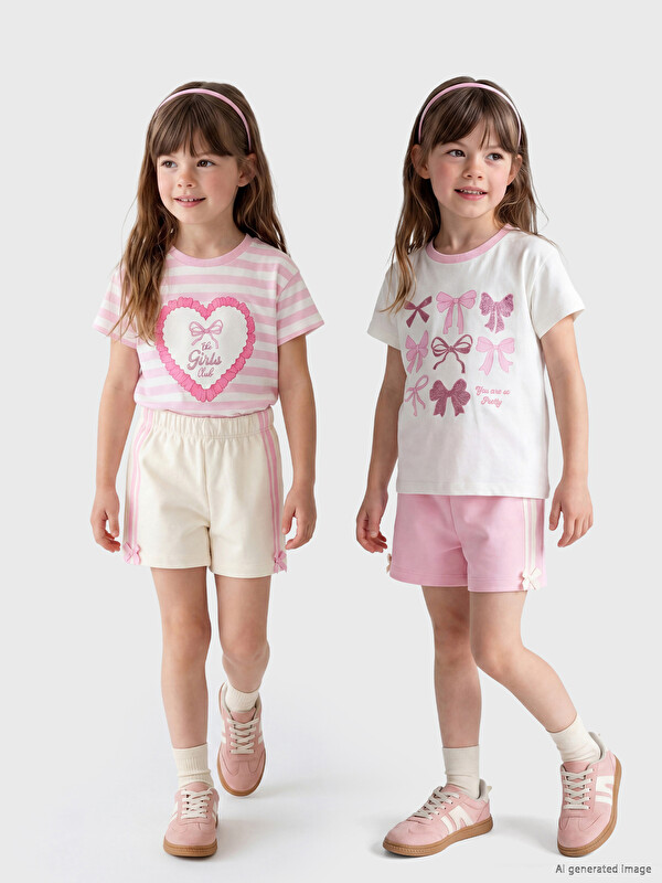 LCW Kids Шорты в полоску с бантом для девочек, набор из 2 штук