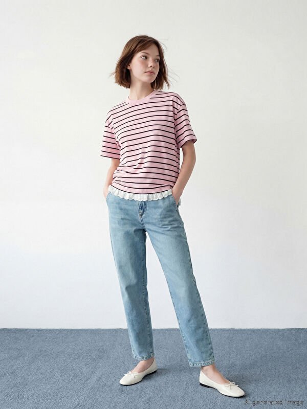 LCW Modest Beli Lastikli Slouchy Fit Kadın Jean Pantolon