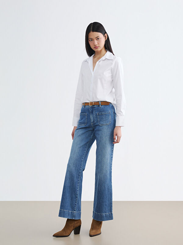 LCW Jeans Beli Kemerli Wideleg Kadın Jean Pantolon