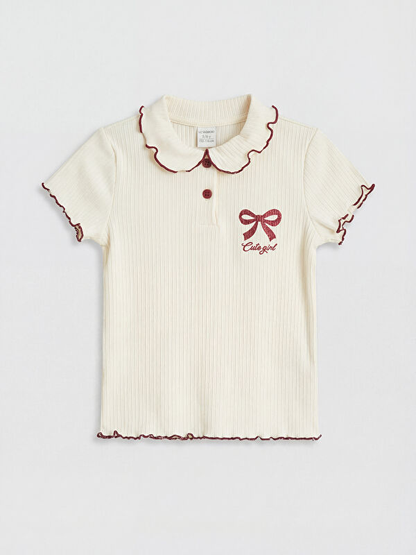 LCW Kids Bebe Yaka Baskılı Kız Çocuk Tişört