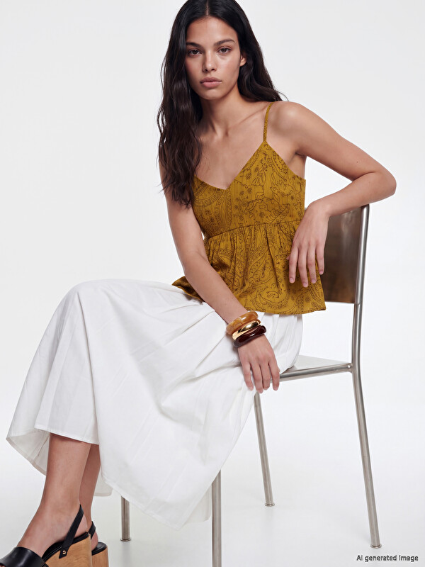 LCW Vision V Neck Strappy Patterned Blouse