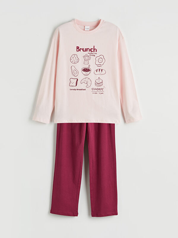 LCW Kids Baskılı Bisiklet Yaka Kız Çocuk Pijama Takım