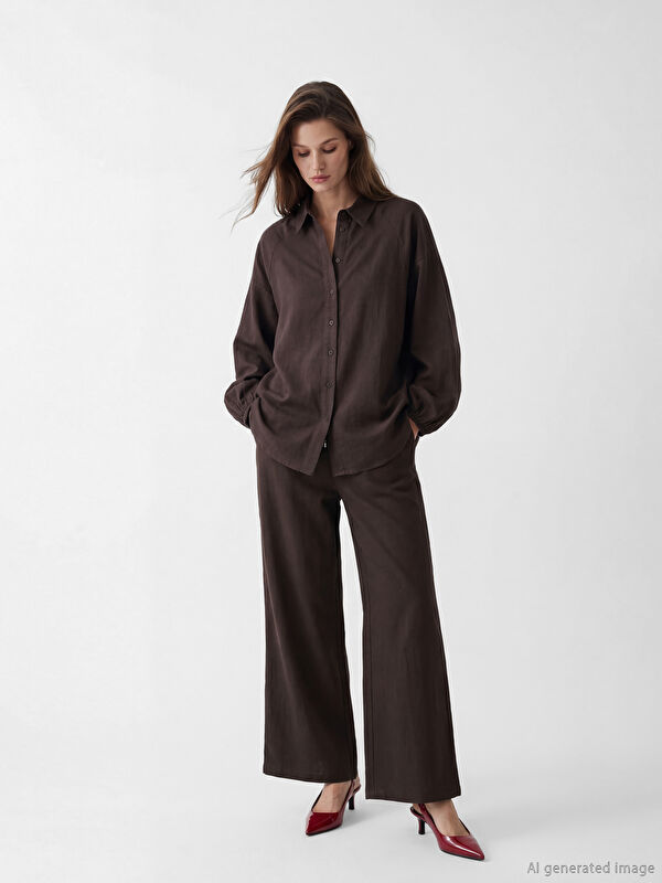 LCW Modest Beli Lastikli Geniş Paça Kadın Pantolon