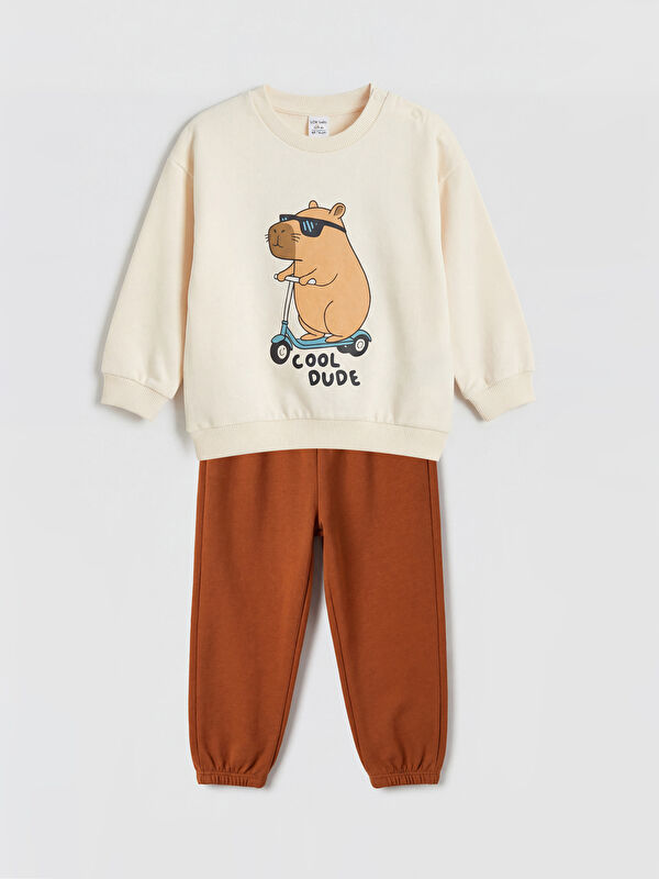 LCW baby Baskılı Erkek Bebek Sweatshirt ve Eşofman Altı