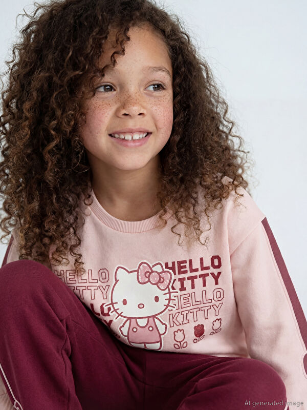 LCW Kids Hello Kitty Baskılı Kız Çocuk Sweatshirt ve Eşofman Alt