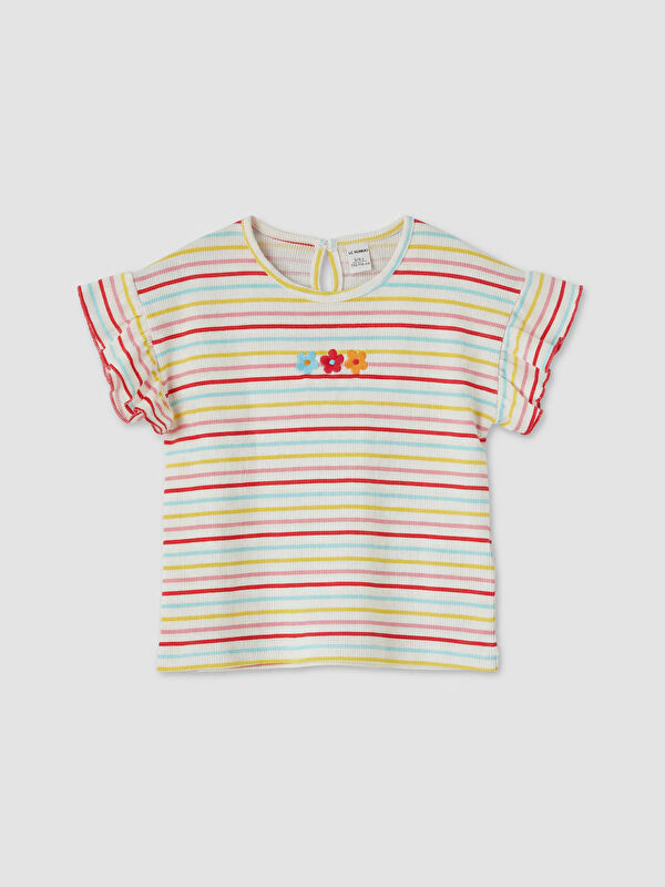 LCW Kids Bisiklet Yaka Çiçekli Kız Çocuk Tişört