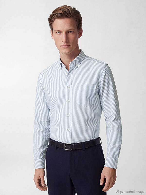 SOUTHBLUE Regular Fit Çizgili Oxford Erkek Gömlek