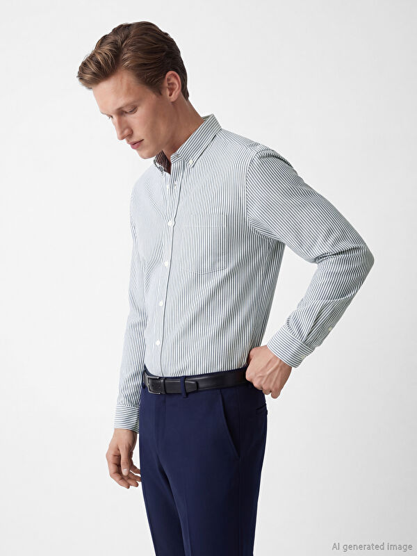 SOUTHBLUE Regular Fit Çizgili Oxford Erkek Gömlek