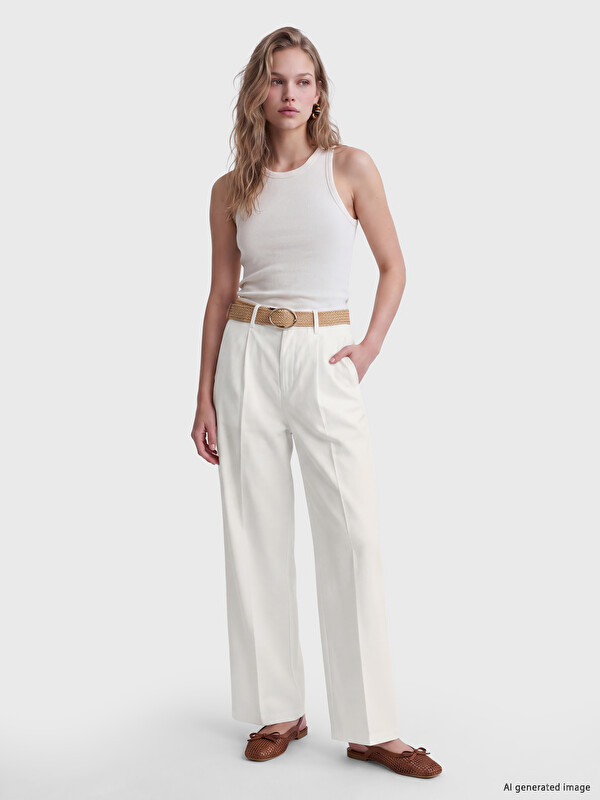 LCW Vision Pantalon plissé à taille ceinturée pour femme