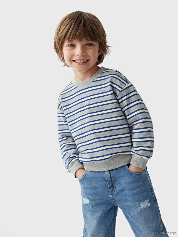 LCW Kids Bisiklet Yaka Çizgili Erkek Çocuk Sweatshirt