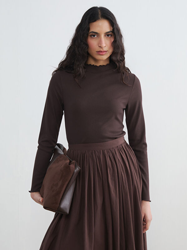 LCW Modest Fırfırlı Dik Yaka Kadın Body