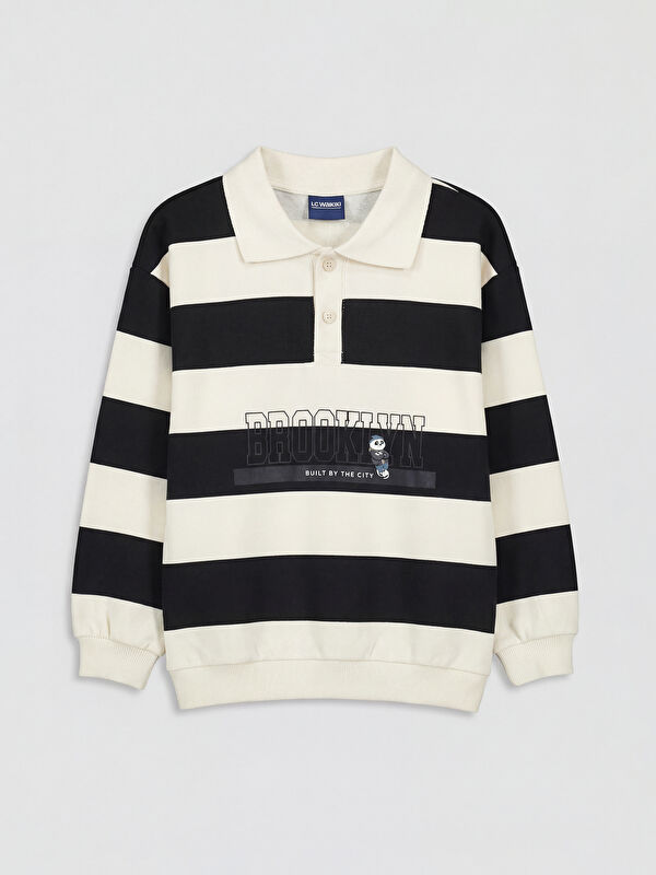 LCW Kids Polo Yaka Baskılı Erkek Çocuk Sweatshirt