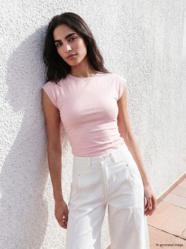 LCW Vision Bisiklet Yaka Kadın Crop